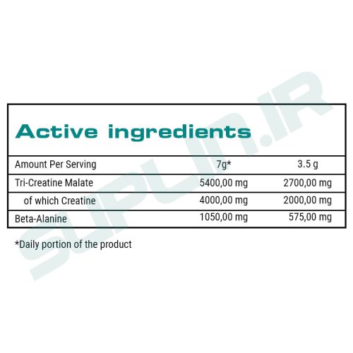 جدول ارزش غذایی کراتین سی ام ۳ های اسپید گلدکور ترک نوتریشن ۵۰۰ گرمی